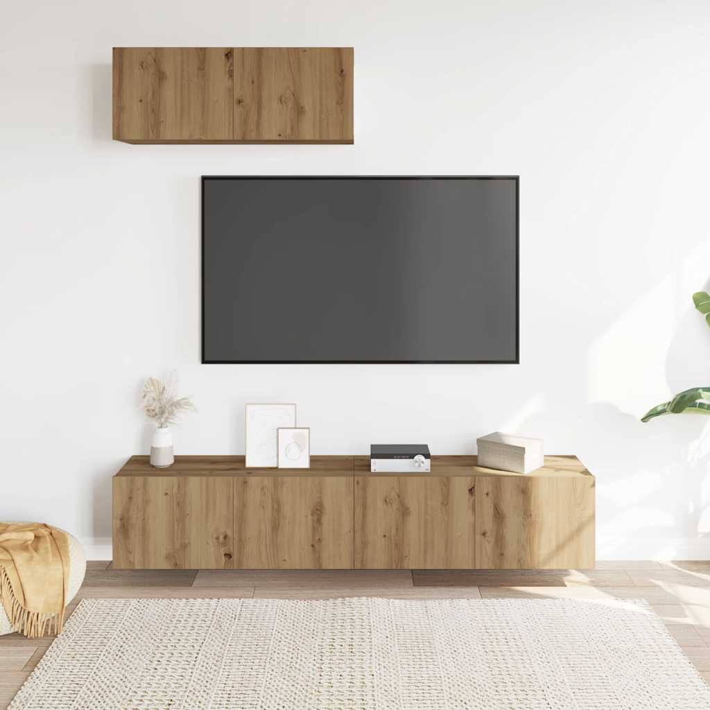 Set dulap TV 3 piese montat pe perete Stejar artizanal GartenMobel Dekor