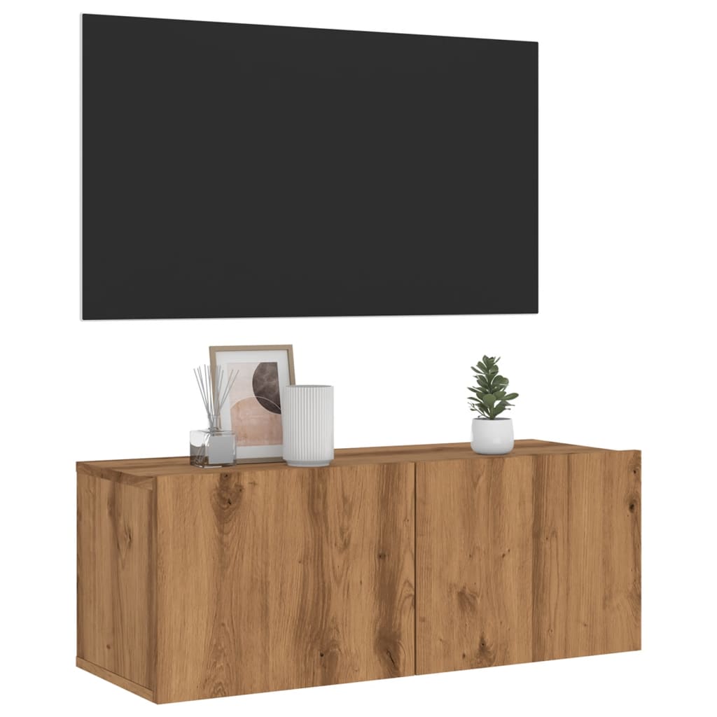 Dulap TV perete, stejar artizanal, 80x30x30 cm, lemn prelucrat GartenMobel Dekor