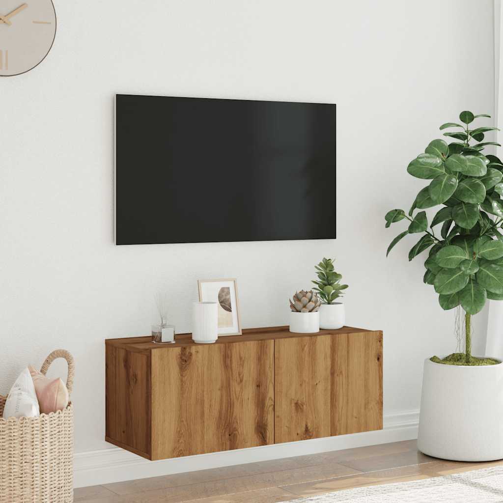 Dulap TV perete, stejar artizanal, 80x30x30 cm, lemn prelucrat GartenMobel Dekor