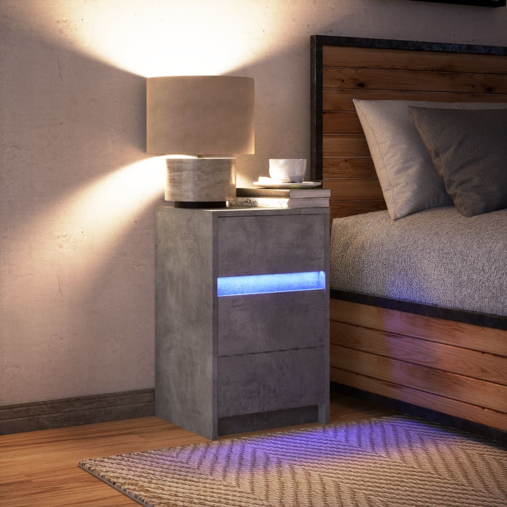 Noptieră cu lumini LED, gri beton, lemn prelucrat GartenMobel Dekor