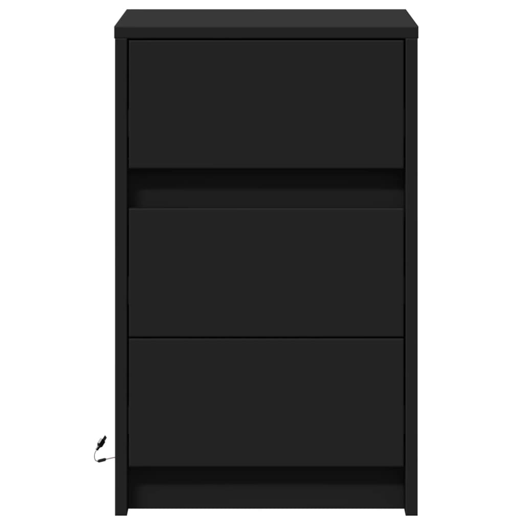 Noptieră cu lumini LED, negru, lemn prelucrat GartenMobel Dekor