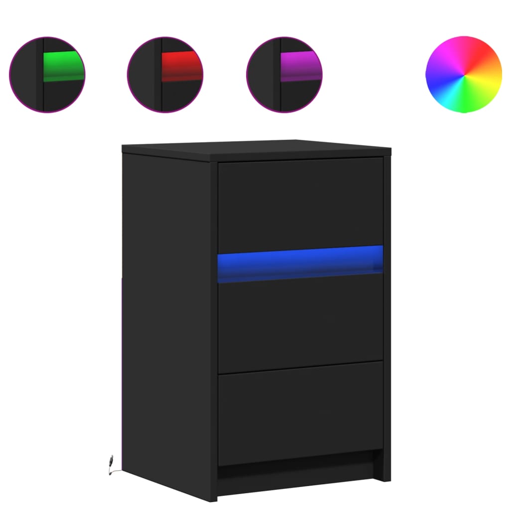 Noptieră cu lumini LED, negru, lemn prelucrat GartenMobel Dekor
