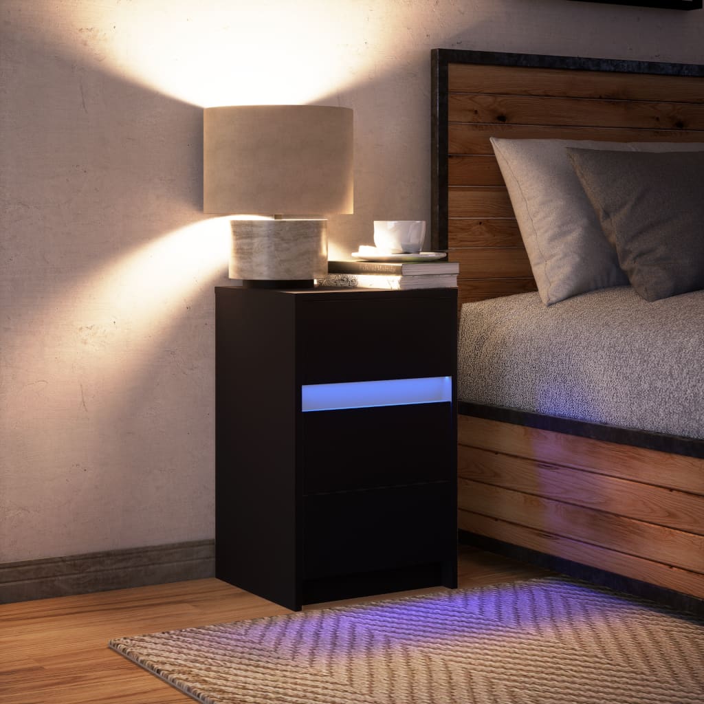 Noptieră cu lumini LED, negru, lemn prelucrat GartenMobel Dekor
