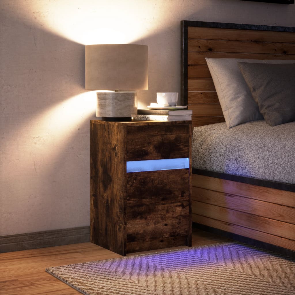 Noptieră cu lumini LED, stejar fumuriu, lemn prelucrat GartenMobel Dekor