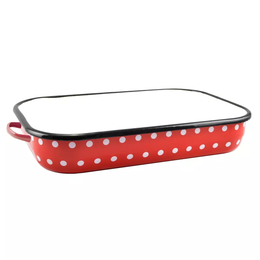 Tavă emailată roșie cu buline și mâner, 37 cm Resigilat Handy KitchenServ