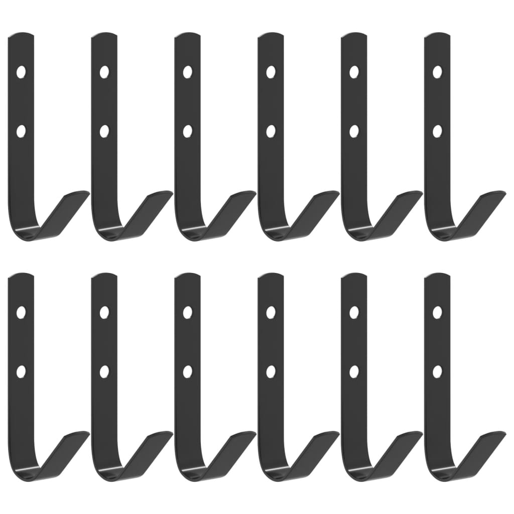 Cârlige de perete în formă de J, 12 buc., negru, oțel GartenMobel Dekor