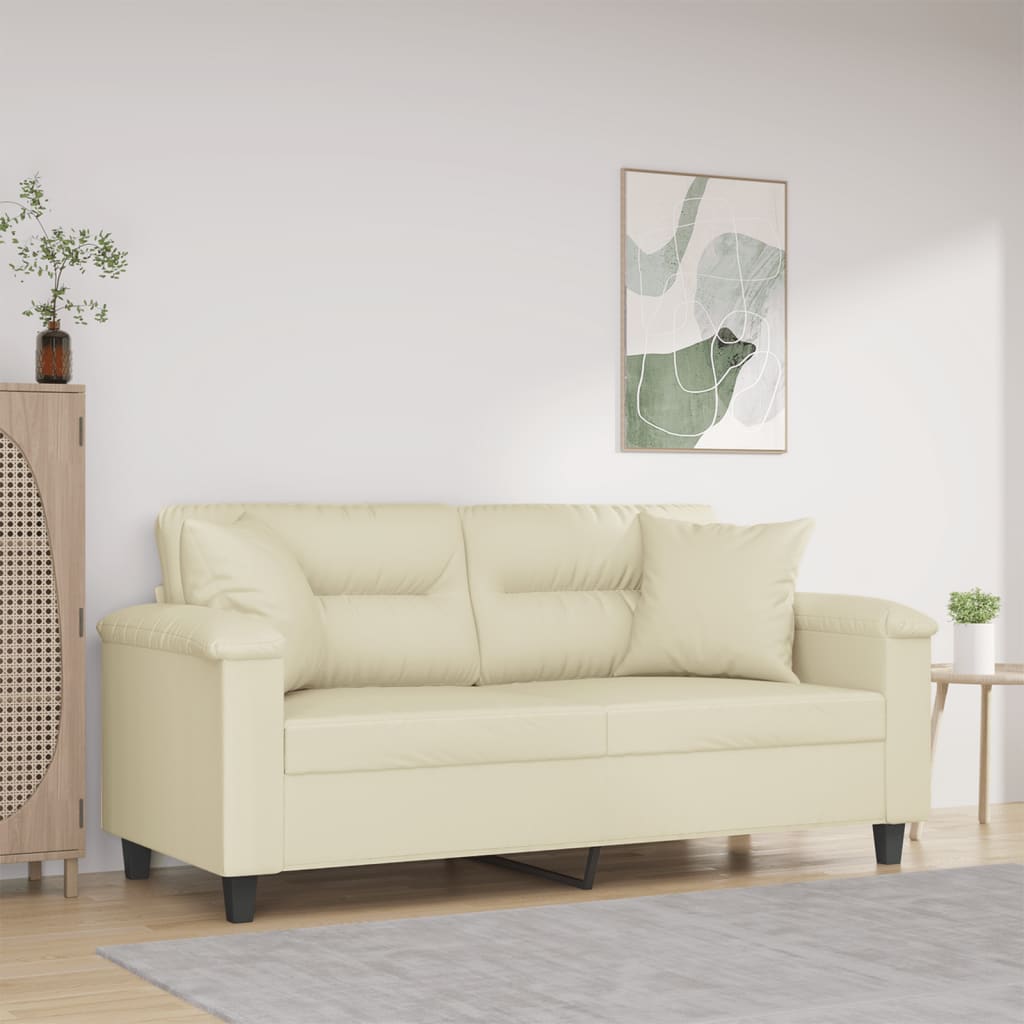 Canapea cu 2 locuri cu pernuțe, crem, 140 cm, piele ecologică GartenMobel Dekor