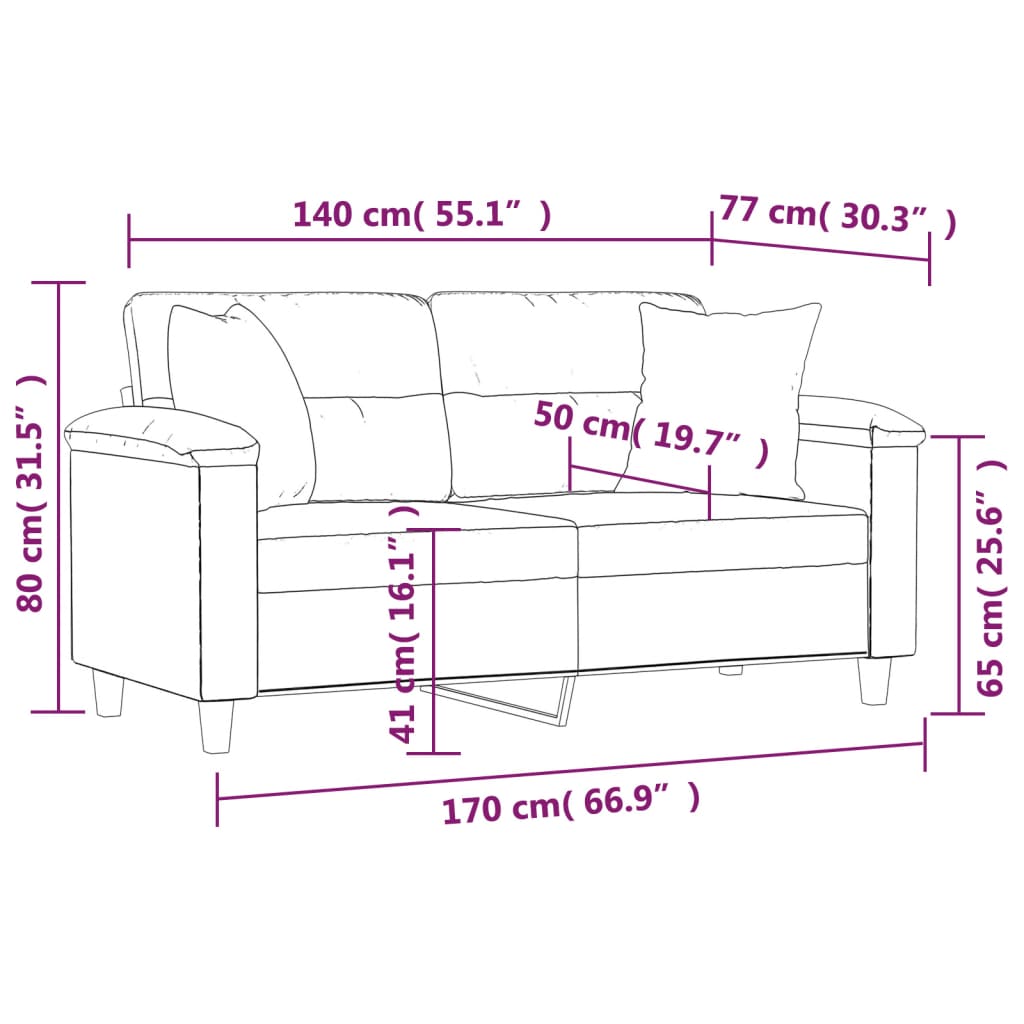 Canapea cu 2 locuri cu pernuțe, crem, 140 cm, piele ecologică GartenMobel Dekor