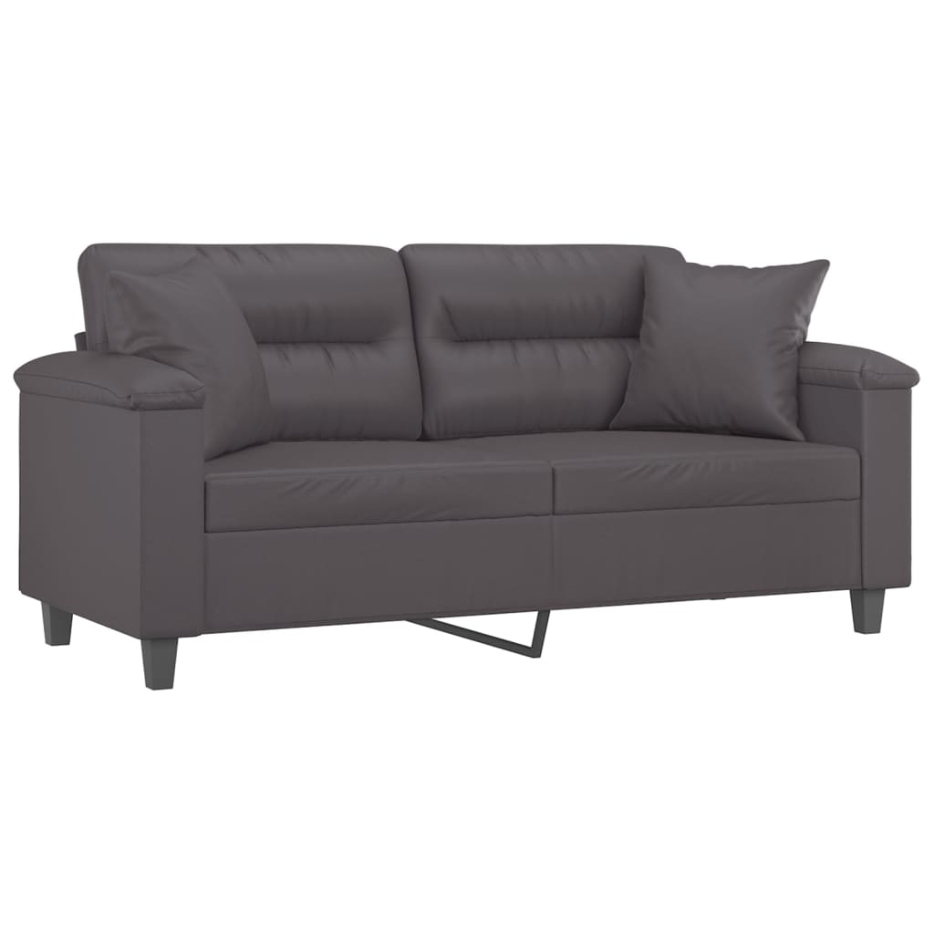 Canapea cu 2 locuri cu pernuțe, gri, 140 cm, piele ecologică GartenMobel Dekor