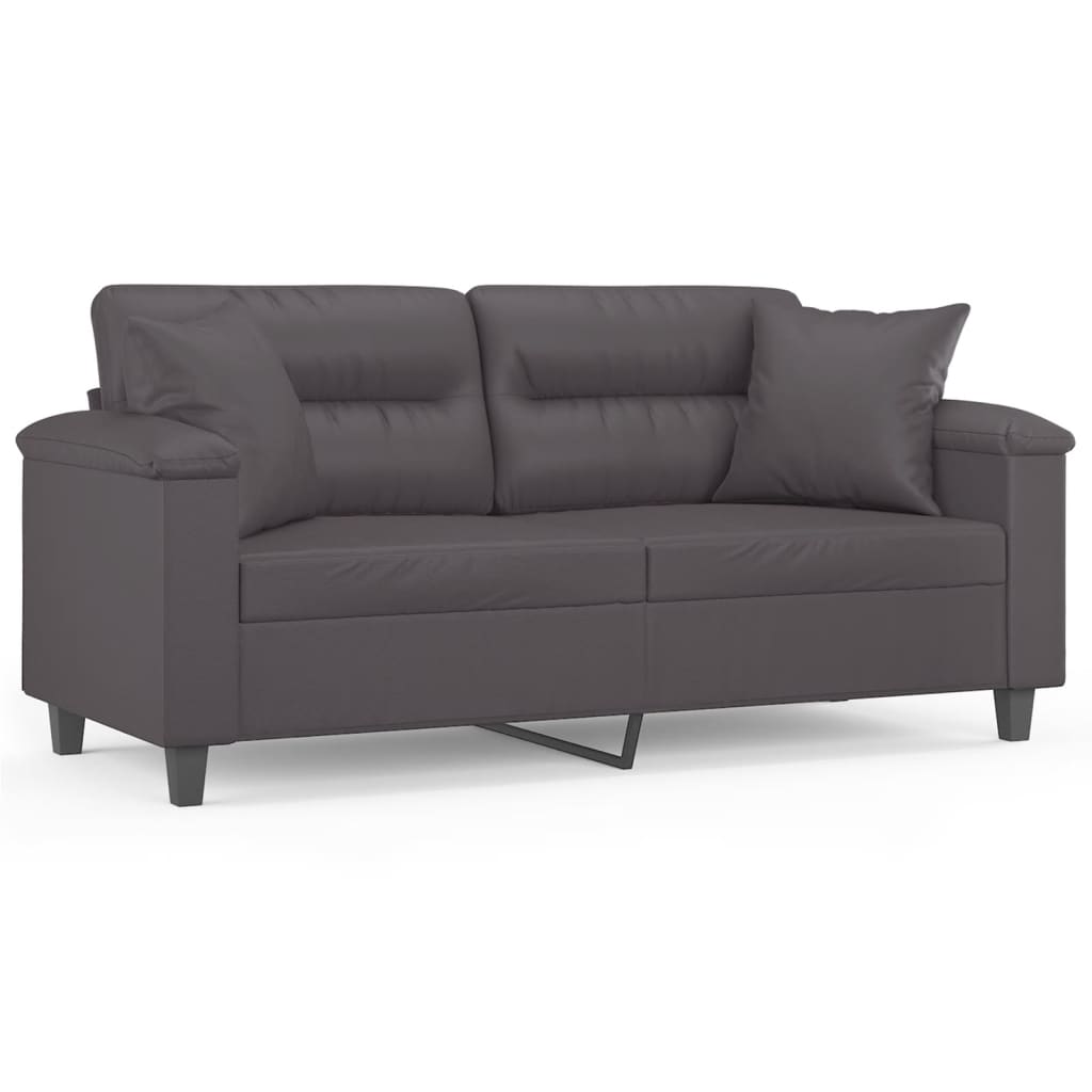 Canapea cu 2 locuri cu pernuțe, gri, 140 cm, piele ecologică GartenMobel Dekor