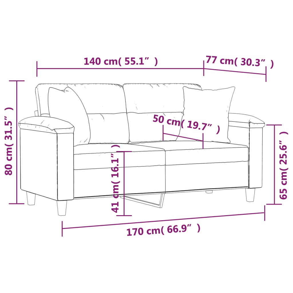 Canapea cu 2 locuri cu pernuțe, gri, 140 cm, piele ecologică GartenMobel Dekor