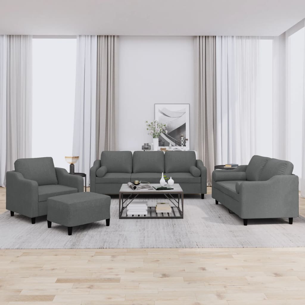 Set de canapele cu perne, 4 piese, gri închis, material textil GartenMobel Dekor