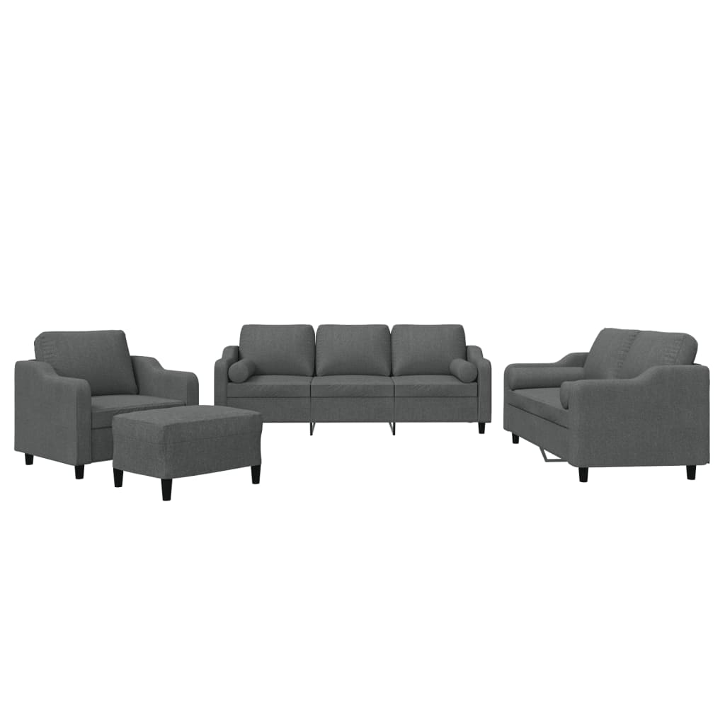 Set de canapele cu perne, 4 piese, gri închis, material textil GartenMobel Dekor