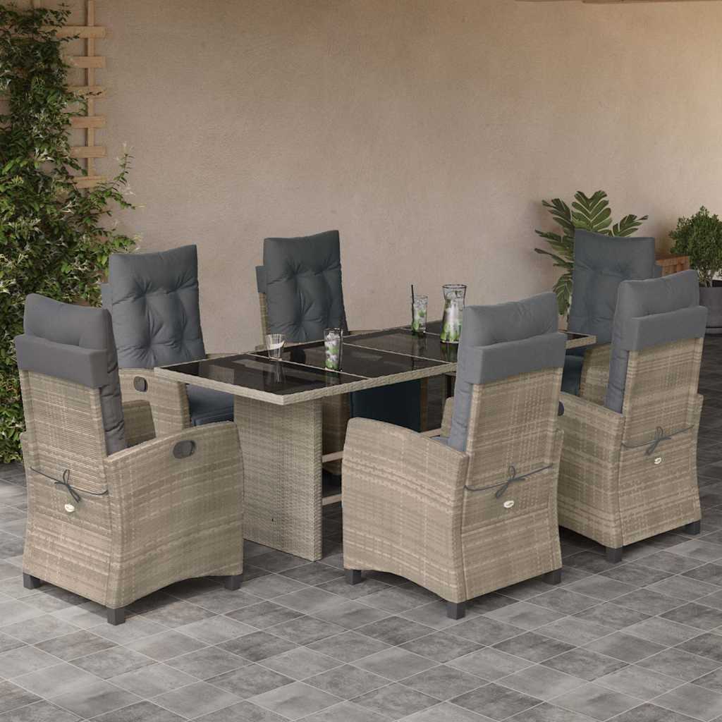 Set mobilier de grădină cu perne, 7 piese gri deschis poliratan GartenMobel Dekor