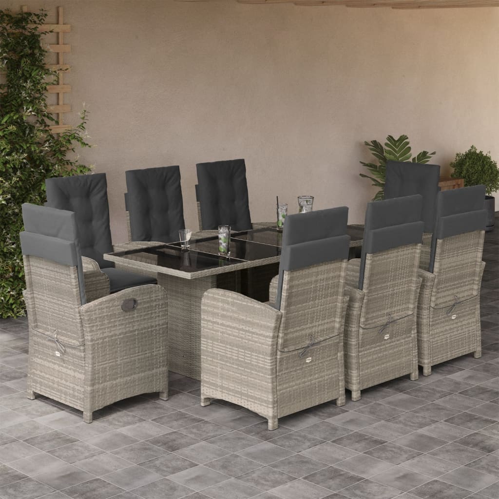 Set mobilier grădină cu perne, 9 piese, gri deschis, poliratan GartenMobel Dekor
