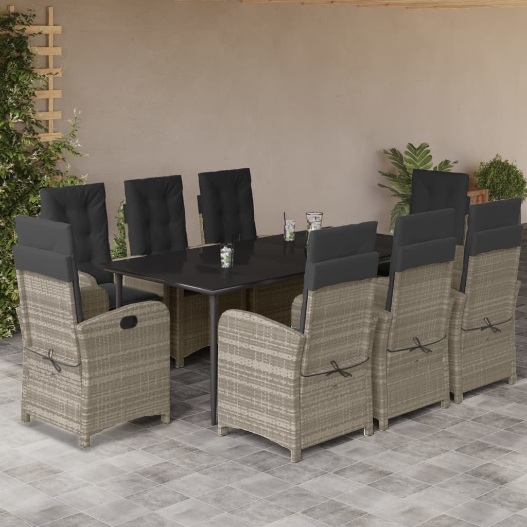 Set mobilier grădină cu perne, 9 piese, gri deschis, poliratan GartenMobel Dekor