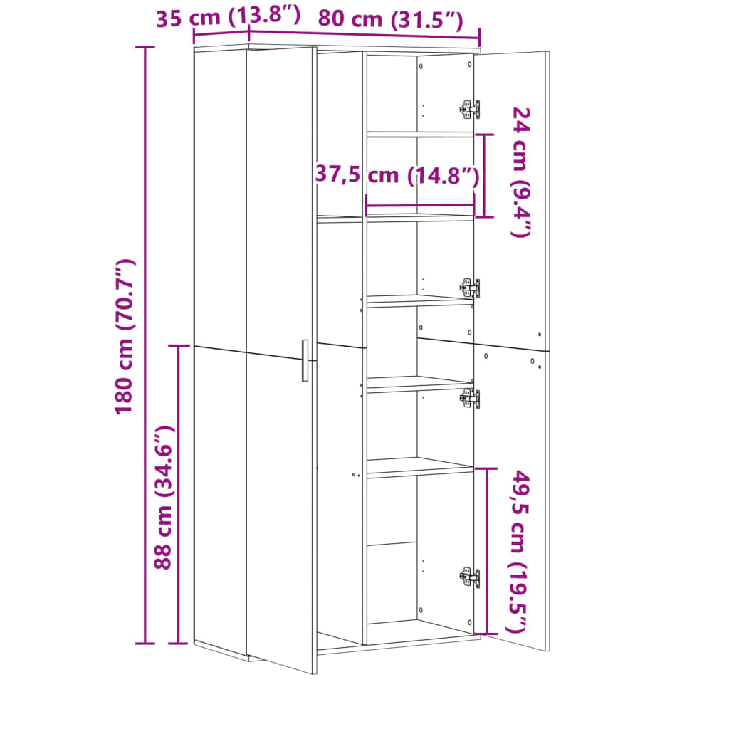 Dulap înalt, stejar fumuriu, 80x35x180 cm, lemn prelucrat GartenMobel Dekor