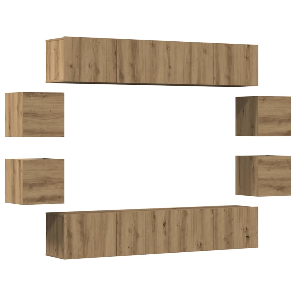Set dulap TV 8 piese montat pe perete Stejar artizanal GartenMobel Dekor