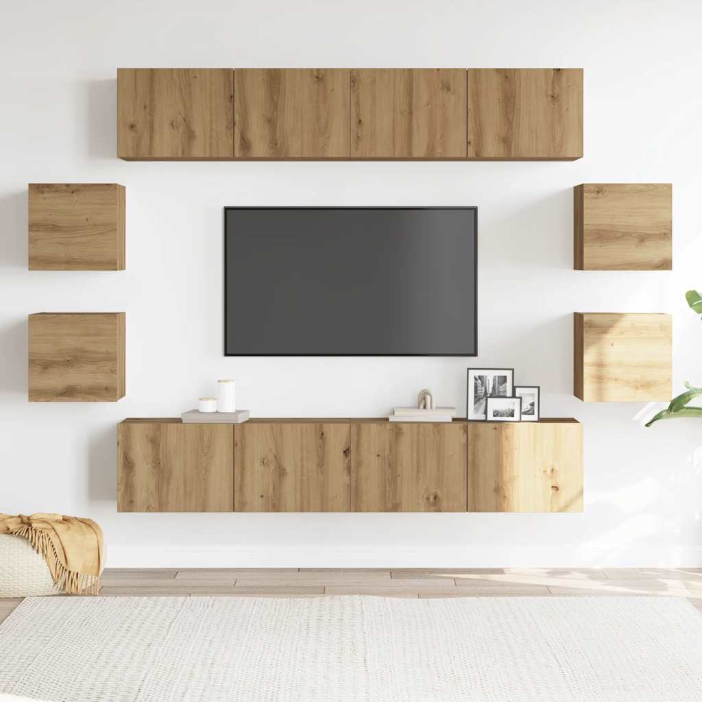 Set dulap TV 8 piese montat pe perete Stejar artizanal GartenMobel Dekor