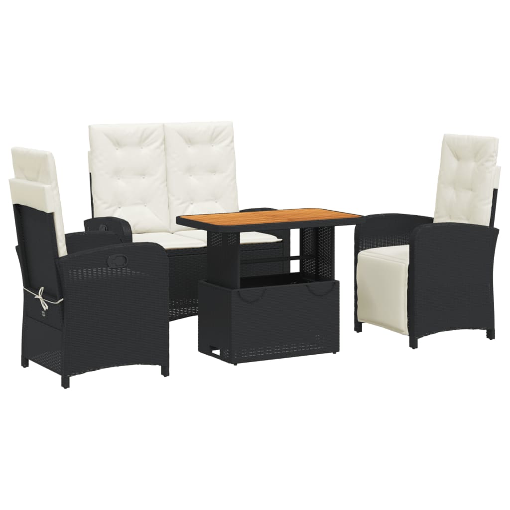 Set mobilier de grădină cu perne, 4 piese, negru, poliratan GartenMobel Dekor