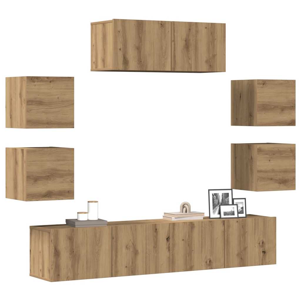 Set dulap TV 7 piese montat pe perete Stejar artizanal GartenMobel Dekor