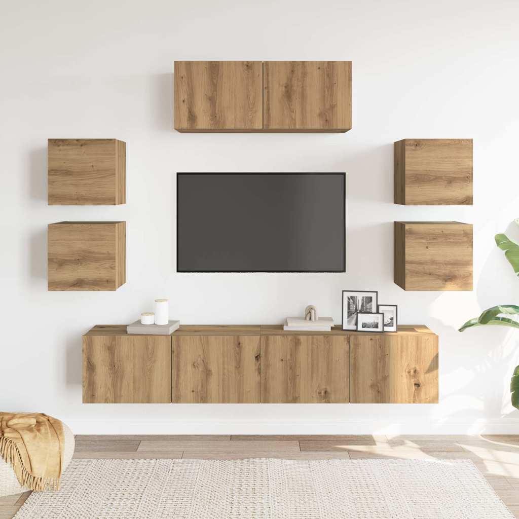 Set dulap TV 7 piese montat pe perete Stejar artizanal GartenMobel Dekor