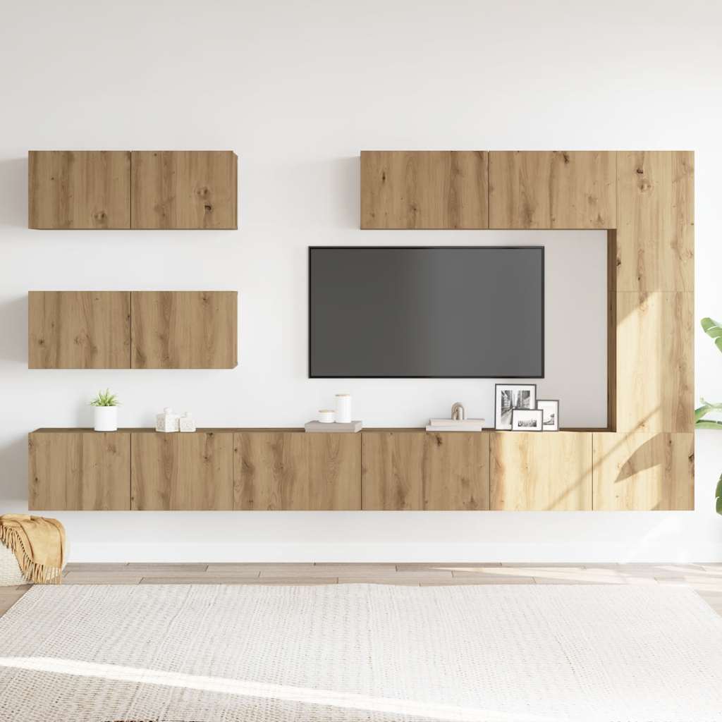 Set dulap TV 7 piese montat pe perete Stejar artizanal GartenMobel Dekor
