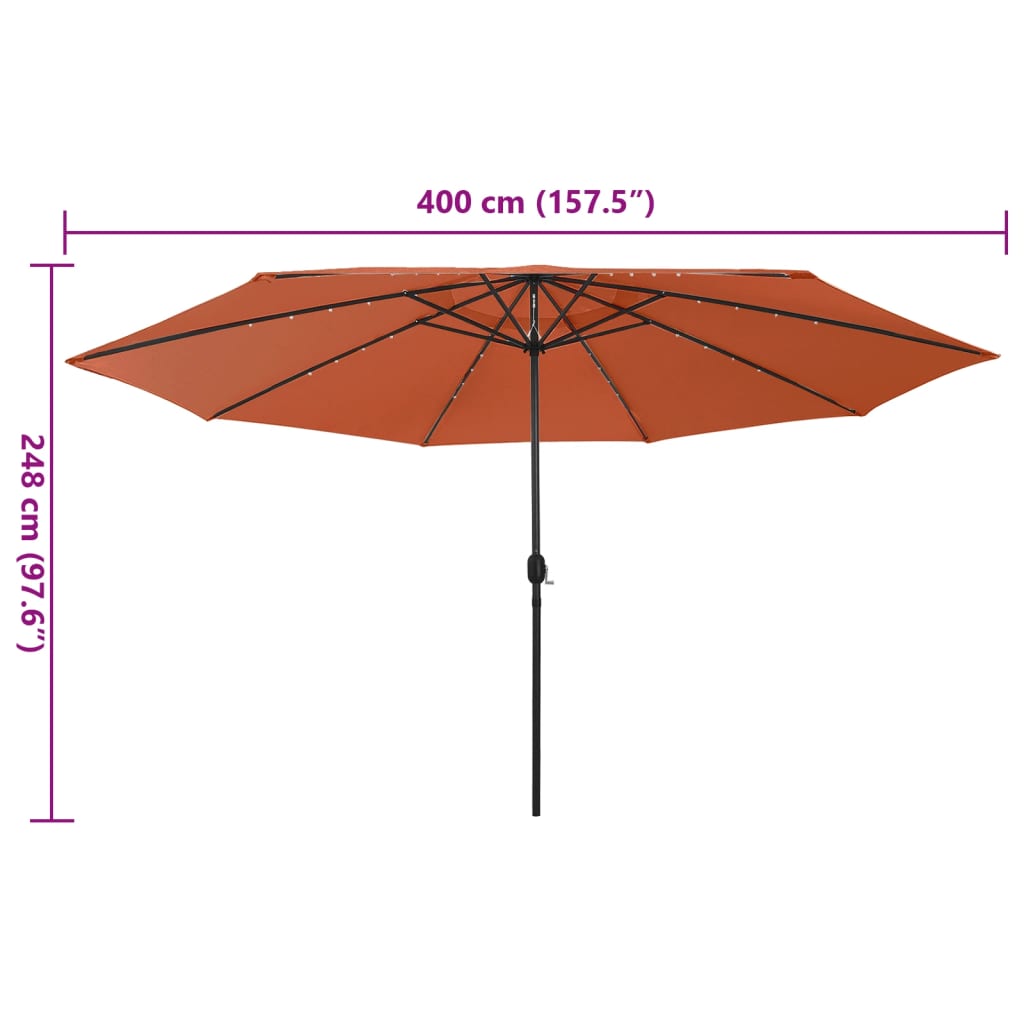 Umbrelă soare de grădină cu LED-uri, cărămiziu, 400 cm GartenMobel Dekor