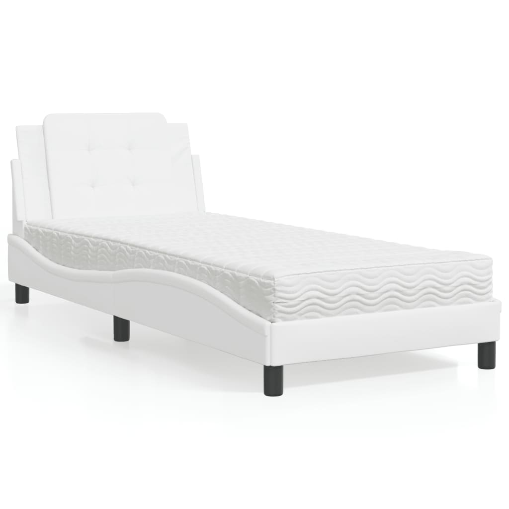 Pat cu saltea, alb, 80x200 cm, piele ecologică GartenMobel Dekor