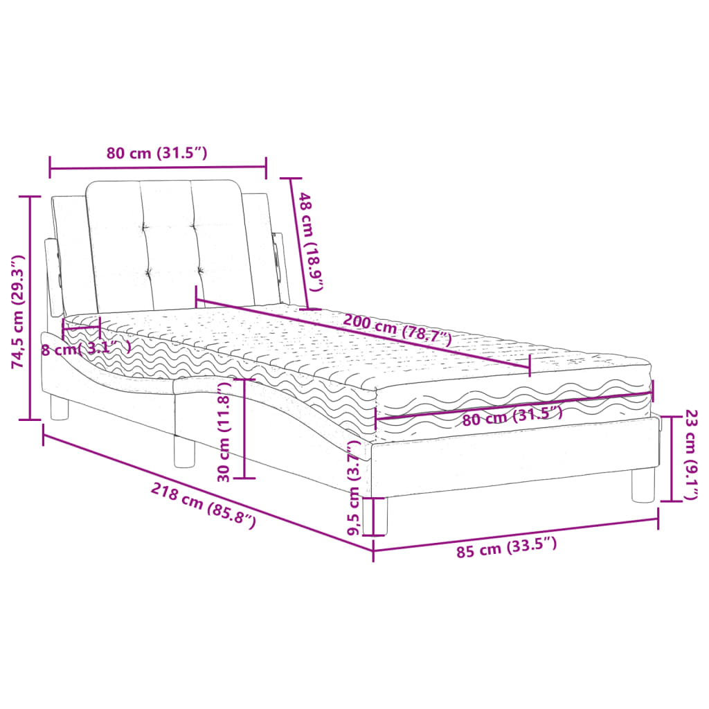 Pat cu saltea, alb, 80x200 cm, piele ecologică GartenMobel Dekor
