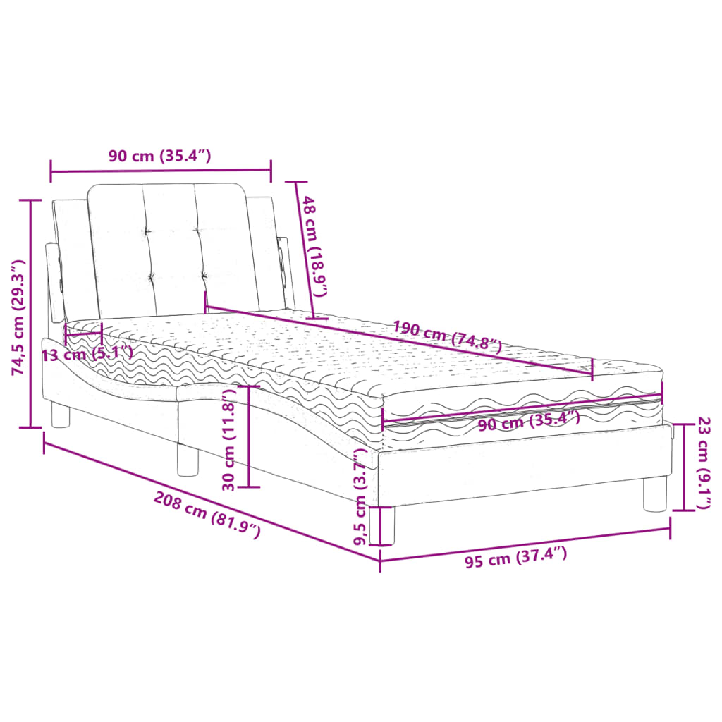 Pat cu saltea, cappuccino, 90x190 cm piele ecologică GartenMobel Dekor