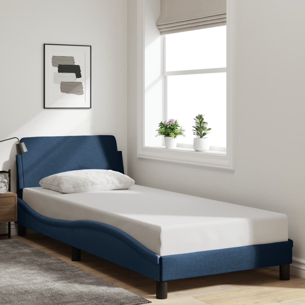 Cadru de pat cu tăblie fără saltea, albastru, 80x200 cm, textil GartenMobel Dekor