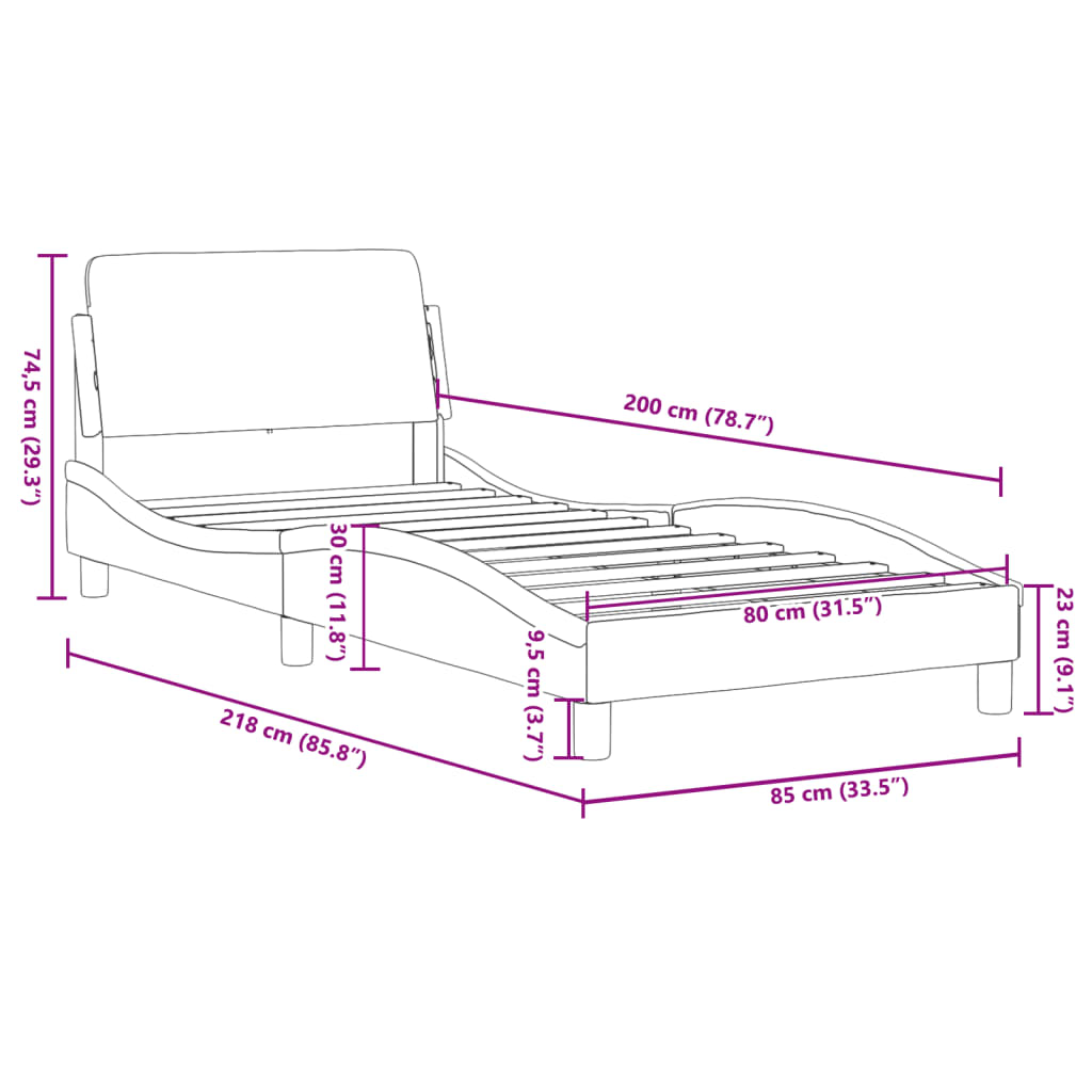 Cadru de pat cu tăblie fără saltea, albastru, 80x200 cm, textil GartenMobel Dekor