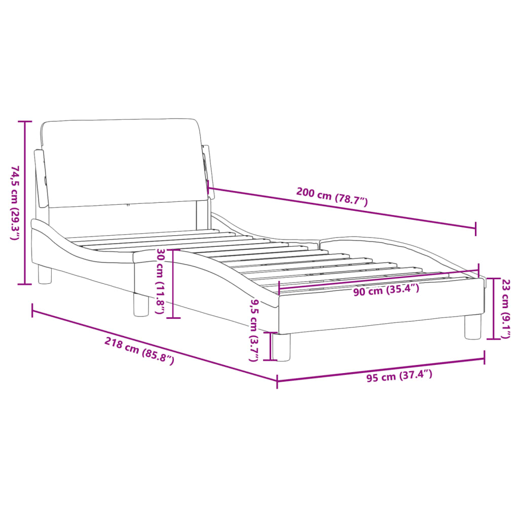 Cadru de pat cu tăblie fără saltea, albastru, 90x200 cm, textil GartenMobel Dekor