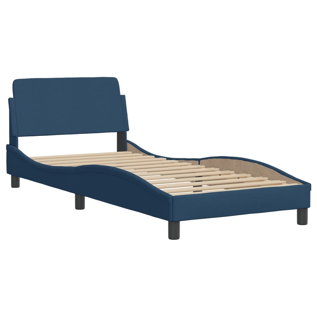 Cadru de pat cu tăblie fără saltea, albastru, 90x200 cm, textil GartenMobel Dekor