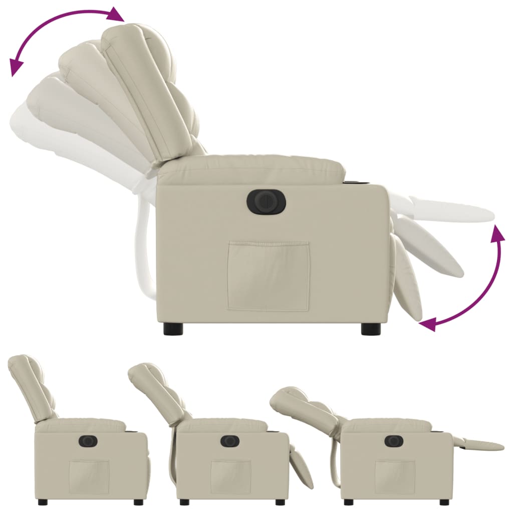 Fotoliu rabatabil electric, crem, piele ecologică GartenMobel Dekor