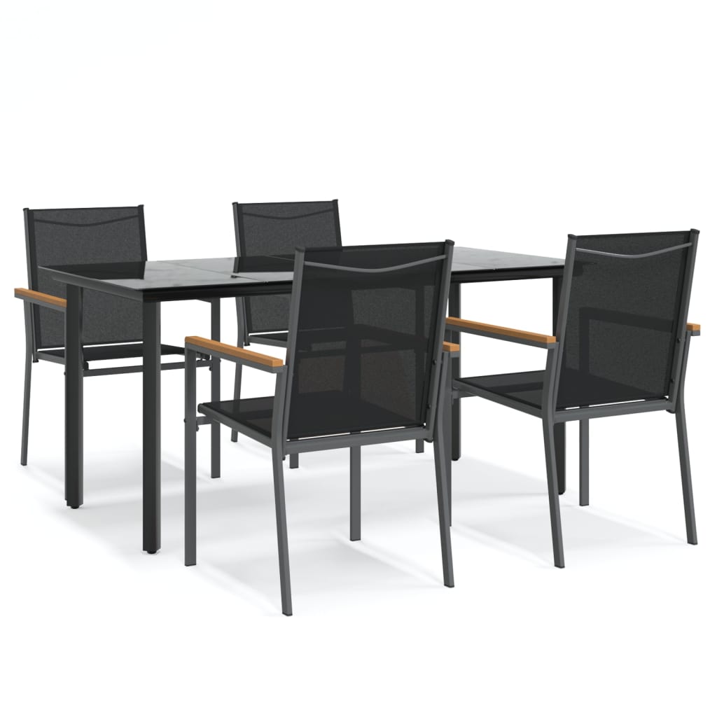 Set mobilier de grădină, 5 piese, negru, textilenă și oțel GartenMobel Dekor