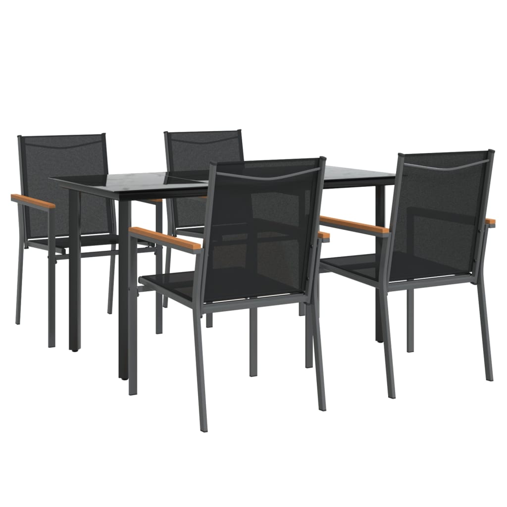 Set mobilier de grădină, 5 piese, negru, textilenă și oțel GartenMobel Dekor