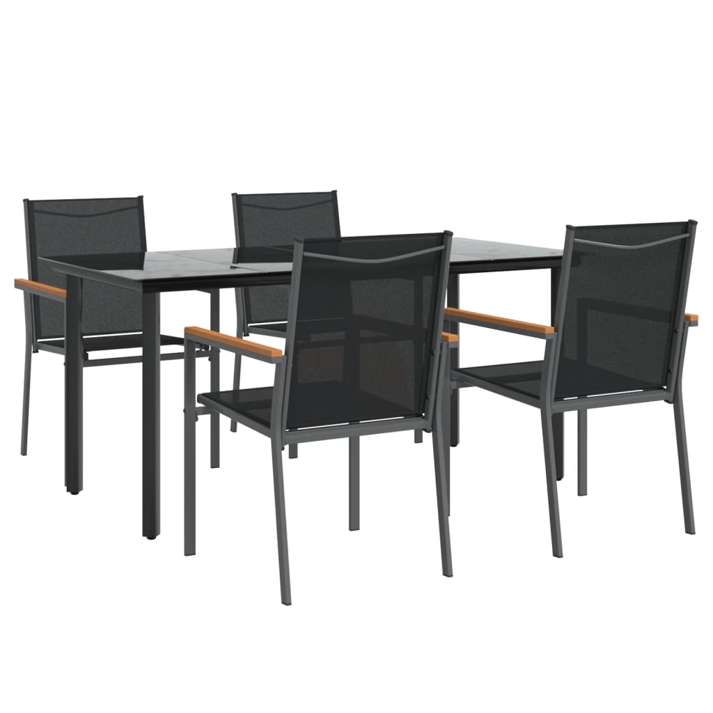 Set mobilier de grădină, 5 piese, negru, textilenă și oțel GartenMobel Dekor