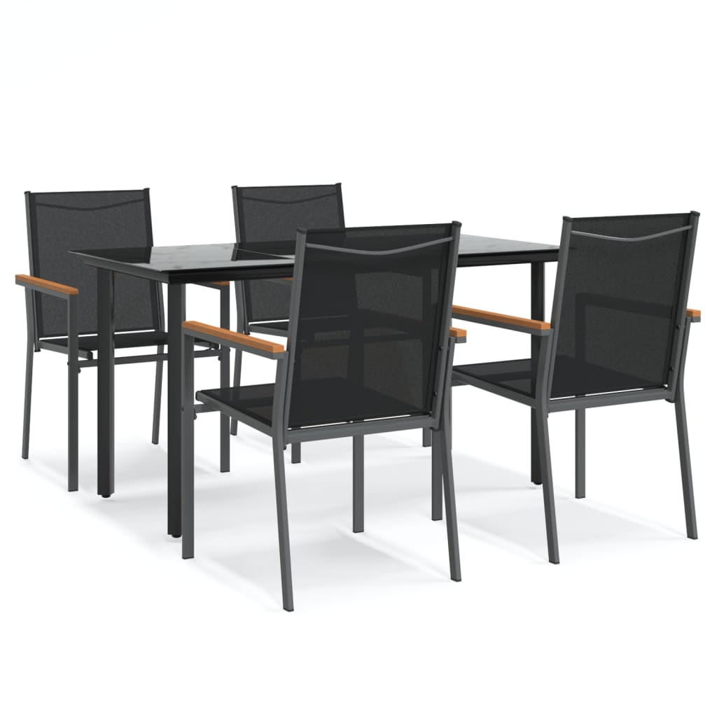 Set mobilier de grădină, 5 piese, negru, textilenă și oțel GartenMobel Dekor