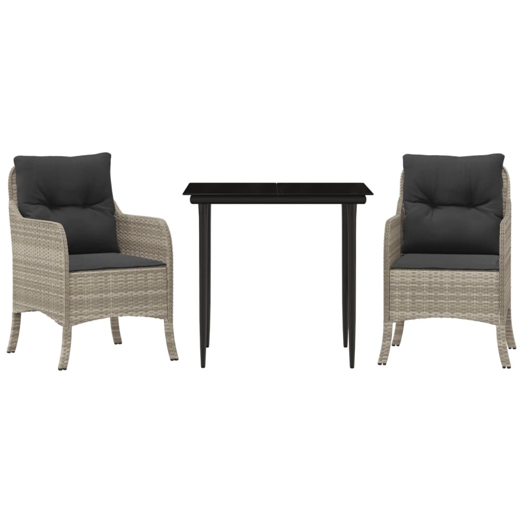 Set mobilier de grădină cu perne, 3 piese,gri deschis,poliratan GartenMobel Dekor