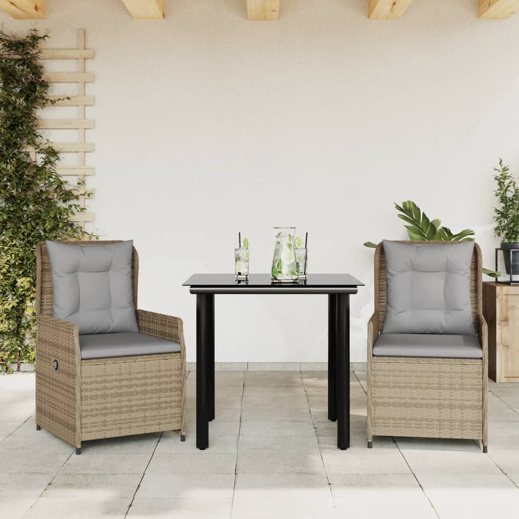Set mobilier de grădină cu perne, 3 piese, bej, poliratan GartenMobel Dekor
