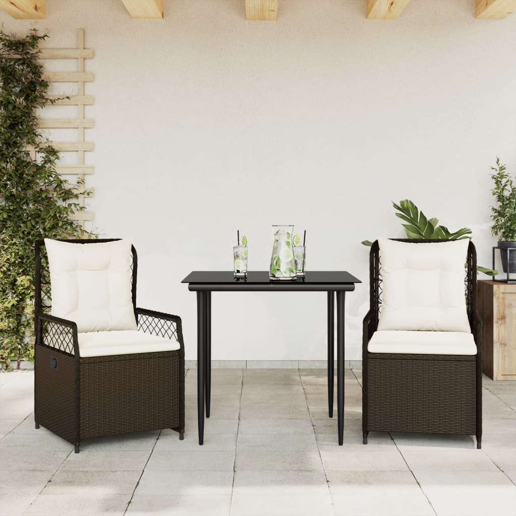Set mobilier de grădină cu perne, 3 piese, maro, poliratan GartenMobel Dekor