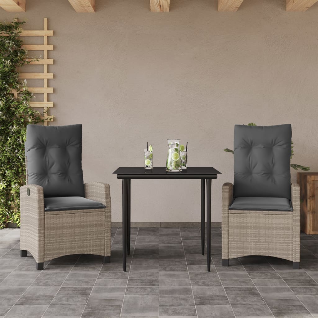 Set mobilier de grădină cu perne, 3 piese,gri deschis,poliratan GartenMobel Dekor