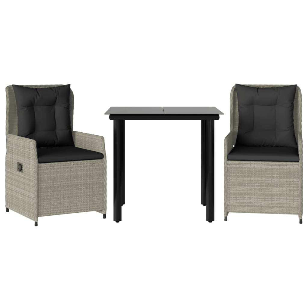 Set mobilier de grădină cu perne, 3 piese,gri deschis,poliratan GartenMobel Dekor