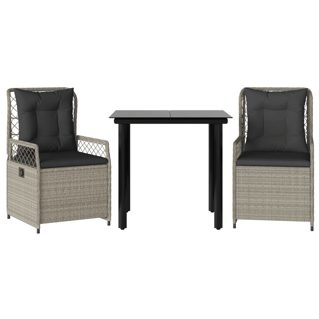 Set mobilier de grădină cu perne, 3 piese,gri deschis,poliratan GartenMobel Dekor