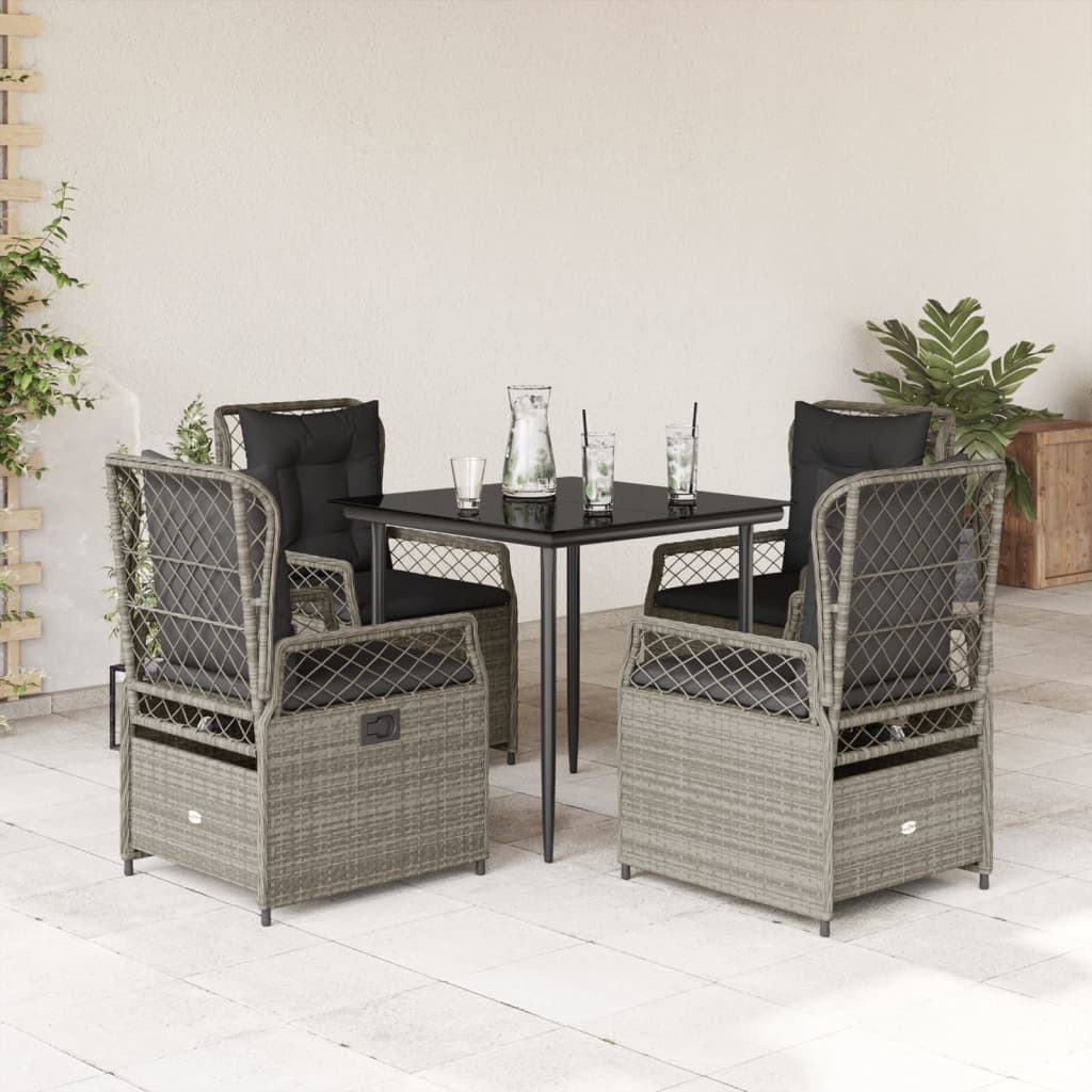 Set mobilier de grădină cu perne, 5 piese gri deschis poliratan GartenMobel Dekor