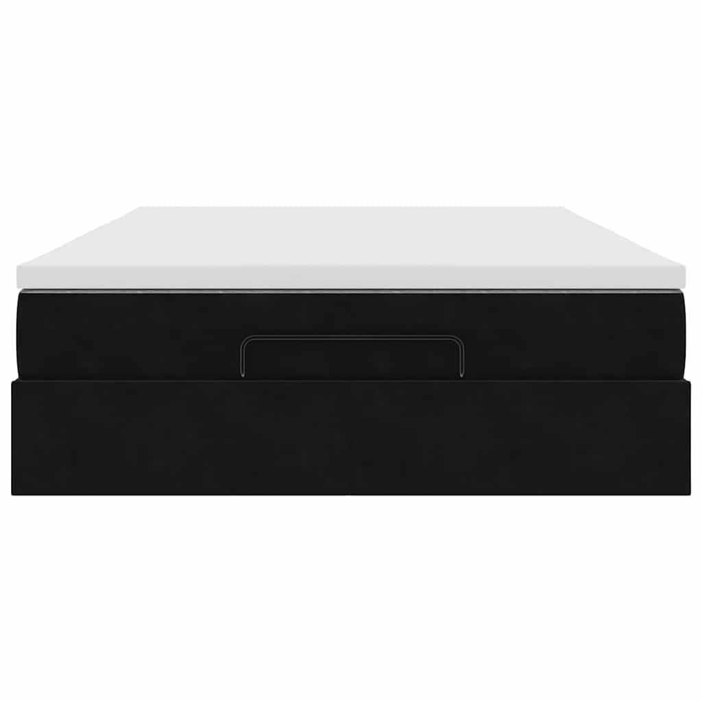 Cadru pat otoman cu saltea, catifea neagră 140x200cm GartenMobel Dekor
