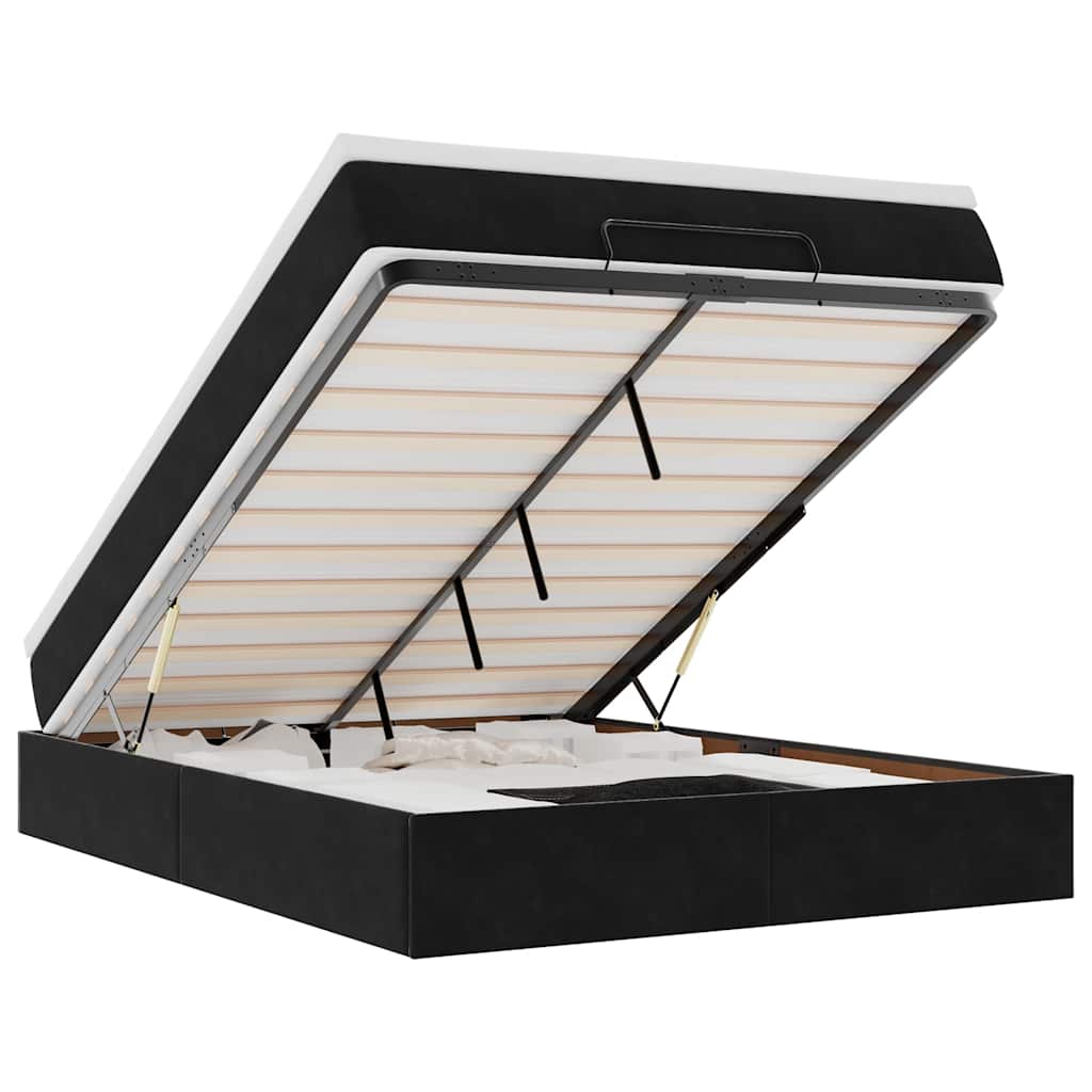 Cadru pat otoman cu saltea, catifea neagră 140x200cm GartenMobel Dekor