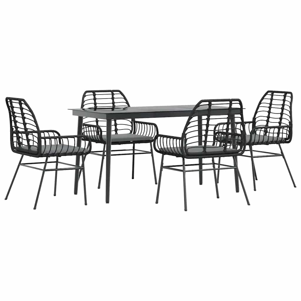 Set de sufragerie de grădină 5 piese neagră Sticlă Poly Rattan GartenMobel Dekor